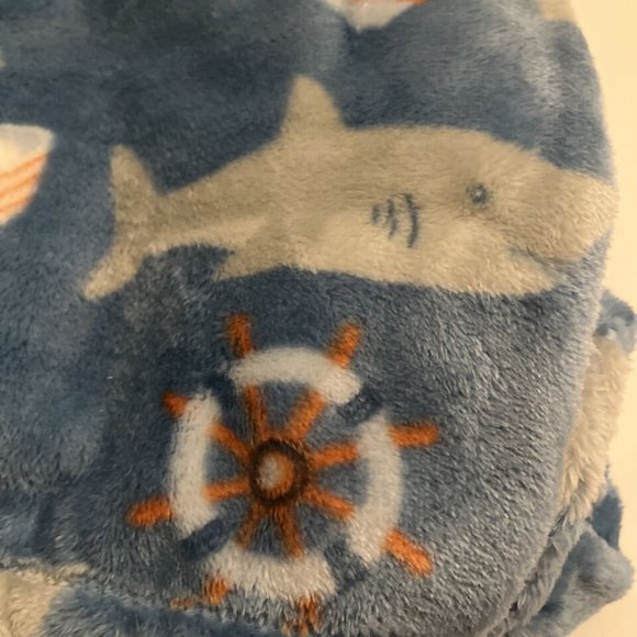 Shark Lighthouse Sailor Boat Hammerhead nautical security Blanket Baby Boy blue - Picture 3 of 4